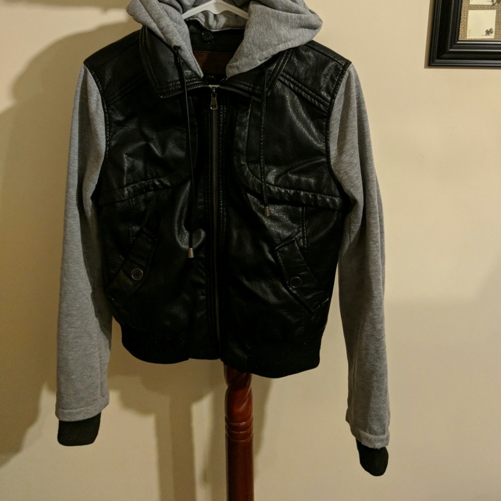 Leather sweatshirt jacket